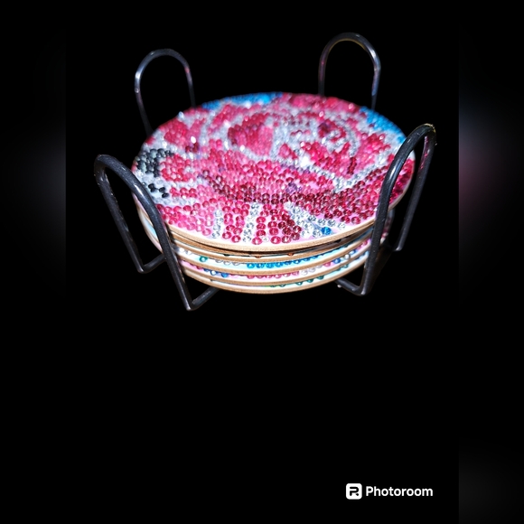 Set of 6 vintage diamond coasters, in bright cheery colors - Picture 2 of 5